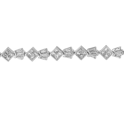 14k White Gold Princess and Baguette Cut Diamond Crown Link Bracelet (7 1/6 Cttw G-h Color Vs1-vs2 Clarity) - Fine