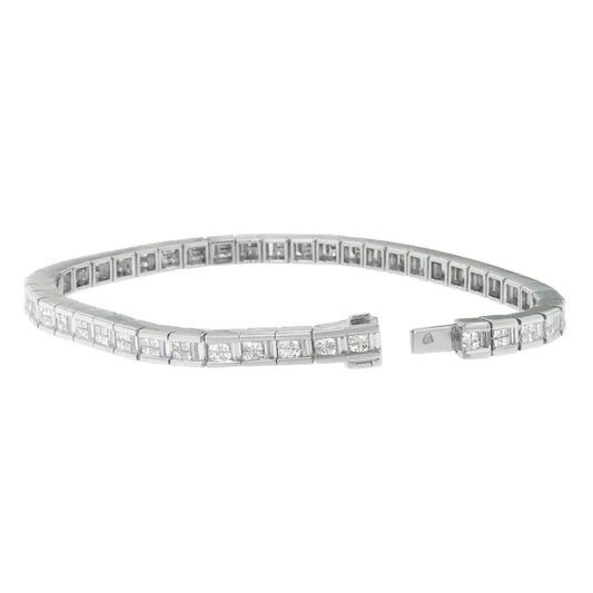 14k White Gold Princess and Baguette Cut Diamond Eternity Bracelet (4 3/8 Cttw G-h Color Vs1-vs2 Clarity) - Fine