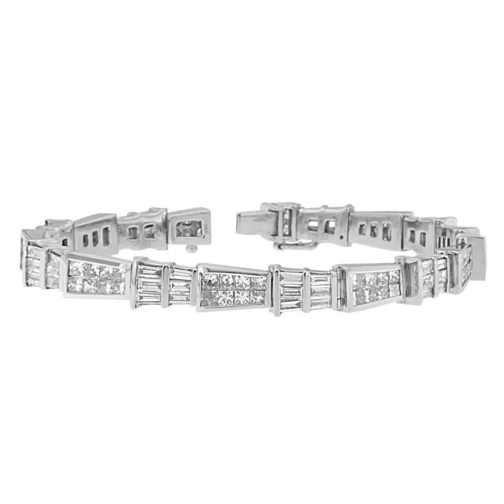 14k White Gold Princess and Baguette-cut Diamond Geo-link Bracelet(8.35 Cttw,g-h Color,vs1-vs2 Clarity) - Fine Jewelry