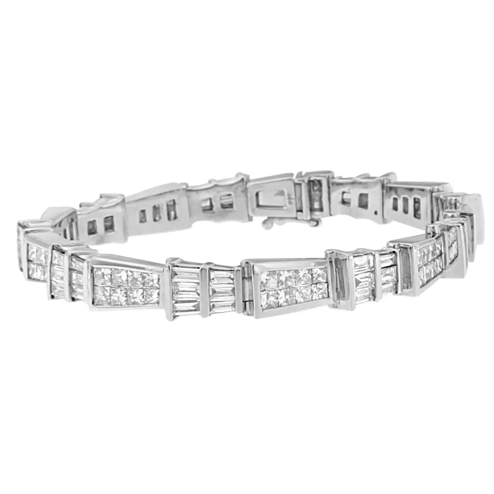 14k White Gold Princess and Baguette-cut Diamond Geo-link Bracelet(8.35 Cttw,g-h Color,vs1-vs2 Clarity) - Fine Jewelry