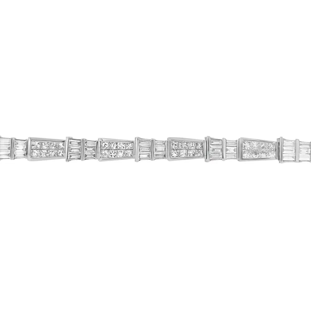 14k White Gold Princess and Baguette-cut Diamond Geo-link Bracelet(8.35 Cttw,g-h Color,vs1-vs2 Clarity) - Fine Jewelry