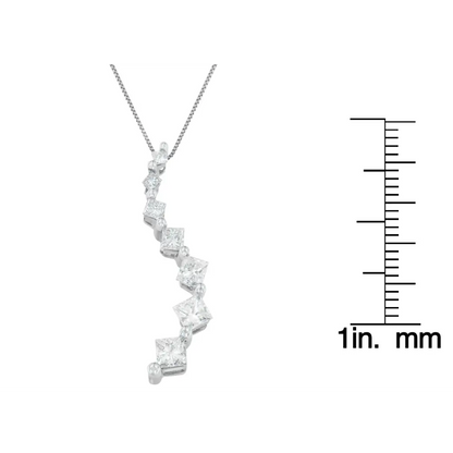 14k White Gold Princess and Baguette Cut Diamond Journey Pendant Necklace (1.00 Cttw H-i Color I1-i2 Clarity) - Fine