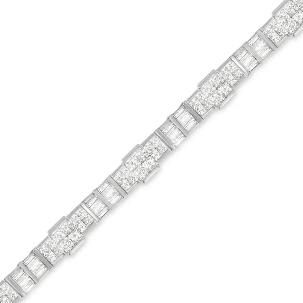 14k White Gold Princess and Baguette Cut Diamond Mixed Link Bracelet (8 3/4 Cttw G-h Color Vs2-si1 Clarity) - Fine