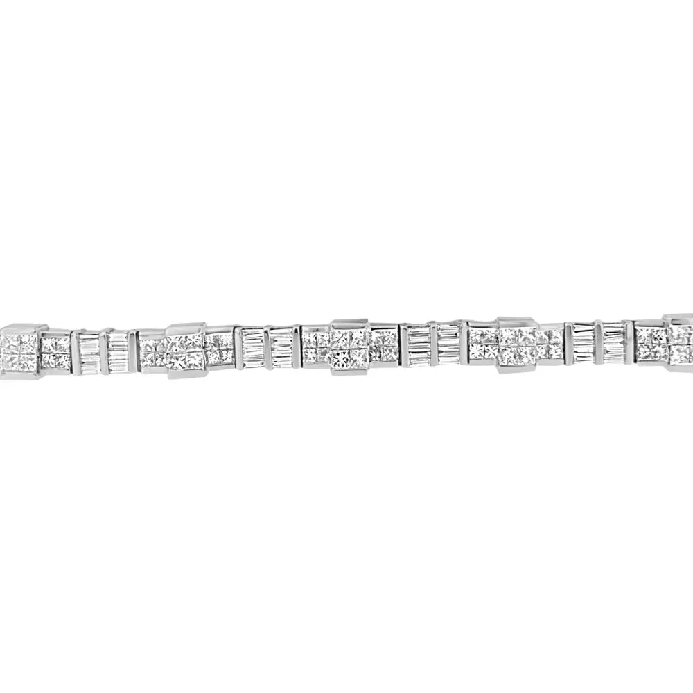 14k White Gold Princess and Baguette Cut Diamond Mixed Link Bracelet (8 3/4 Cttw G-h Color Vs2-si1 Clarity) - Fine