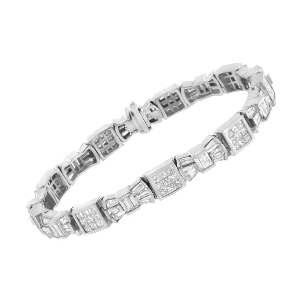 14k White Gold Princess and Baguette-cut Diamond Mod Bow Bracelet (9.00 Cttw G-h Color Vs2-si1 Clarity) - Fine Jewelry