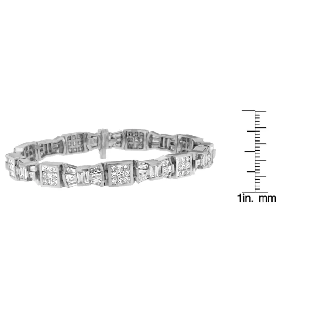 14k White Gold Princess and Baguette-cut Diamond Mod Bow Bracelet (9.00 Cttw G-h Color Vs2-si1 Clarity) - Fine Jewelry