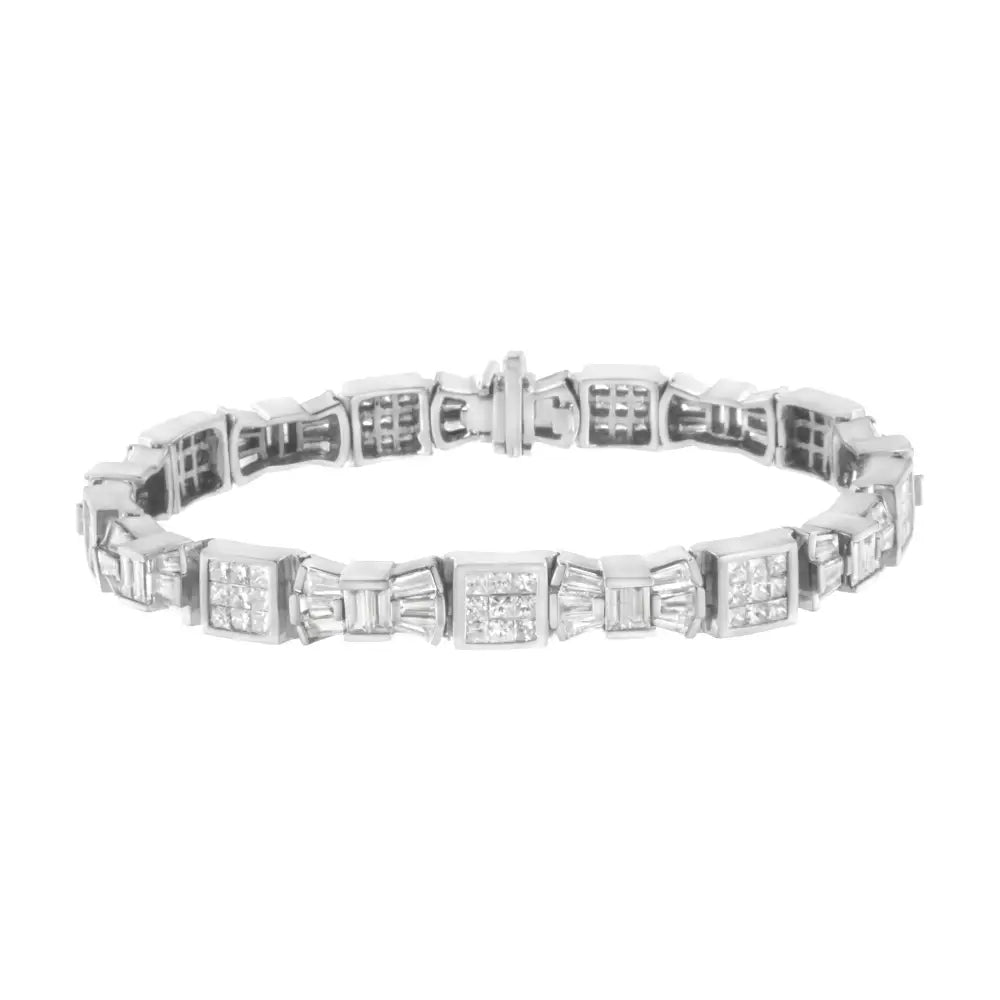 14k White Gold Princess and Baguette-cut Diamond Mod Bow Bracelet (9.00 Cttw G-h Color Vs2-si1 Clarity) - Fine Jewelry