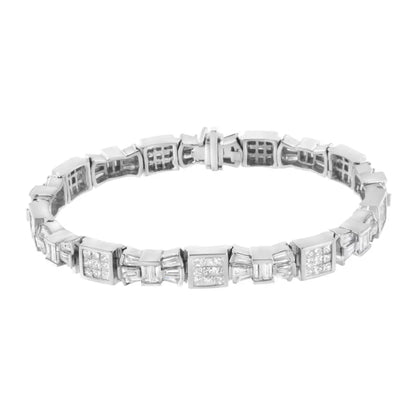 14k White Gold Princess and Baguette-cut Diamond Mod Bow Bracelet (9.00 Cttw G-h Color Vs2-si1 Clarity) - Fine Jewelry