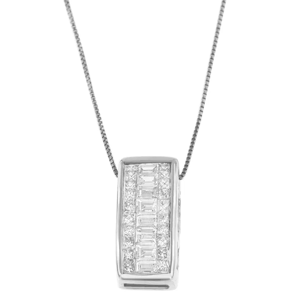 14k White Gold Princess and Baguette Cut Diamond Pendant Necklace (1/2 Cttw H-i Color Si1-si2 Clarity) - Fine Jewelry