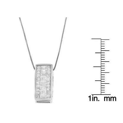 14k White Gold Princess and Baguette Cut Diamond Pendant Necklace (1/2 Cttw H-i Color Si1-si2 Clarity) - Fine Jewelry