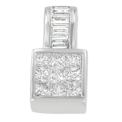 14k White Gold Princess and Baguette Cut Diamond Square Halo Pendant Necklace (1 1/2 Cttw H-i Color Si1-si2 Clarity)