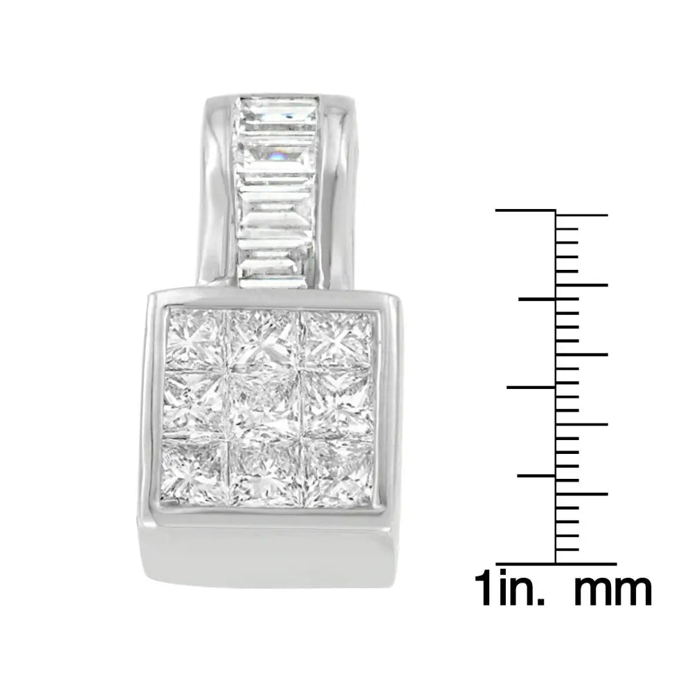 14k White Gold Princess and Baguette Cut Diamond Square Halo Pendant Necklace (1 1/2 Cttw H-i Color Si1-si2 Clarity)