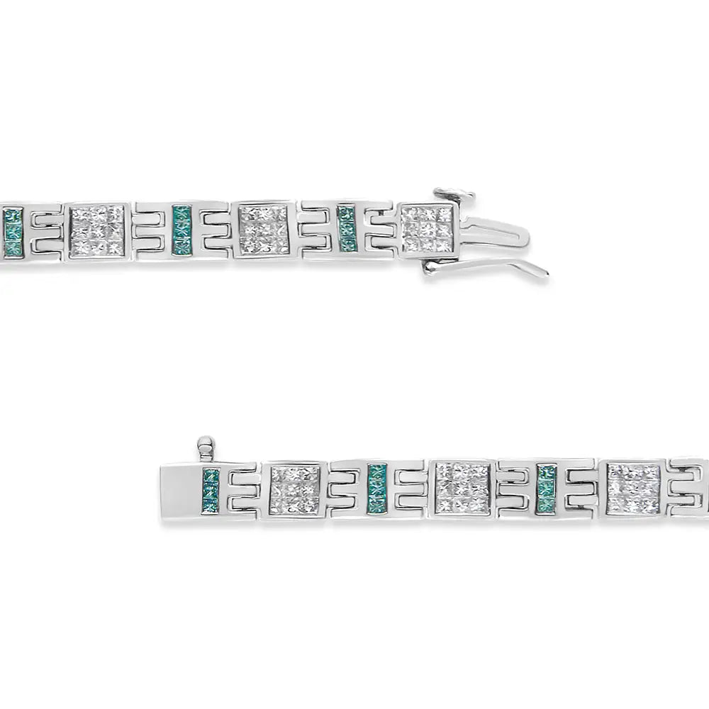 14k White Gold Princess-cut White and Blue Diamond Fashion Bracelet(3.00 Cttw,h-i Color,si1-si2 Clarity) - Fine Jewelry