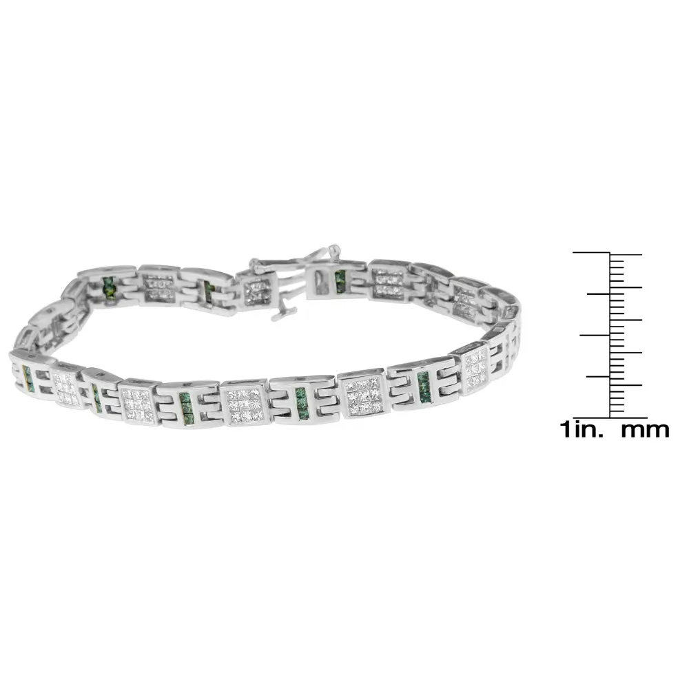 14k White Gold Princess-cut White and Blue Diamond Fashion Bracelet(3.00 Cttw,h-i Color,si1-si2 Clarity) - Fine Jewelry