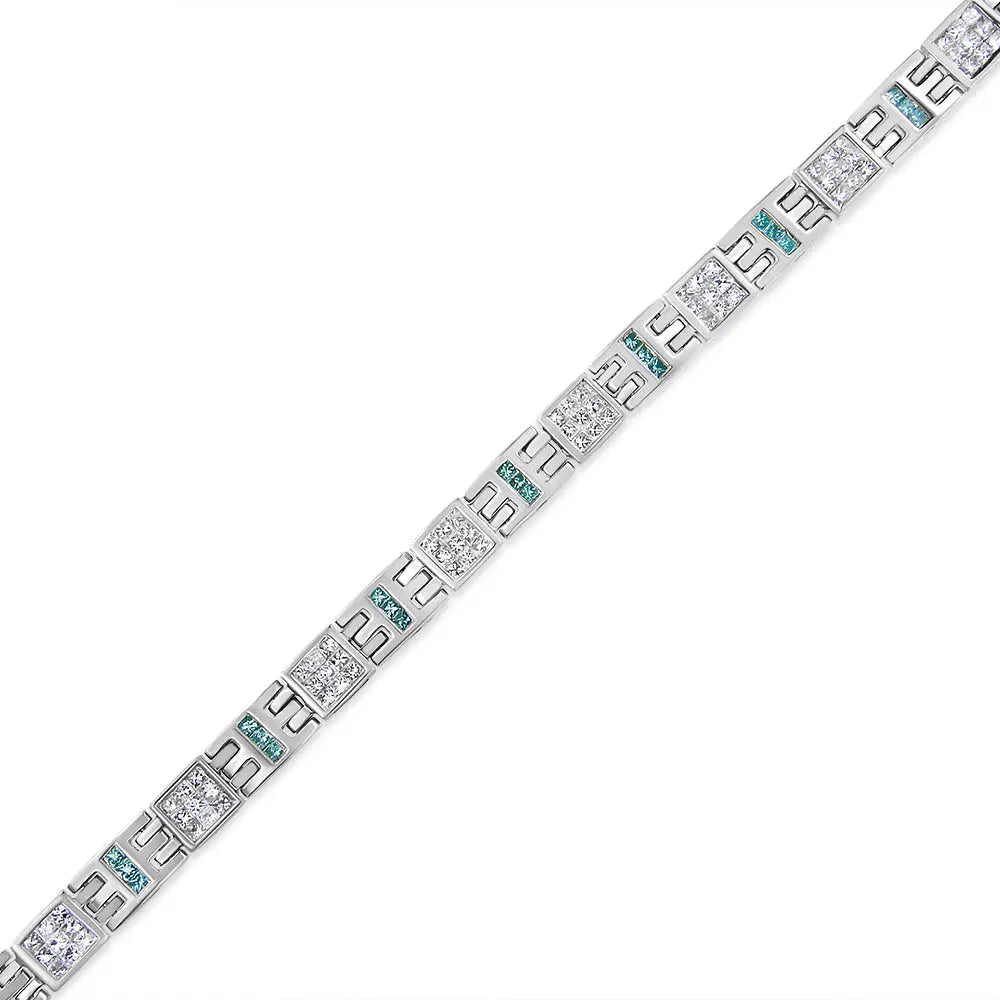 14k White Gold Princess-cut White and Blue Diamond Fashion Bracelet(3.00 Cttw,h-i Color,si1-si2 Clarity) - Fine Jewelry