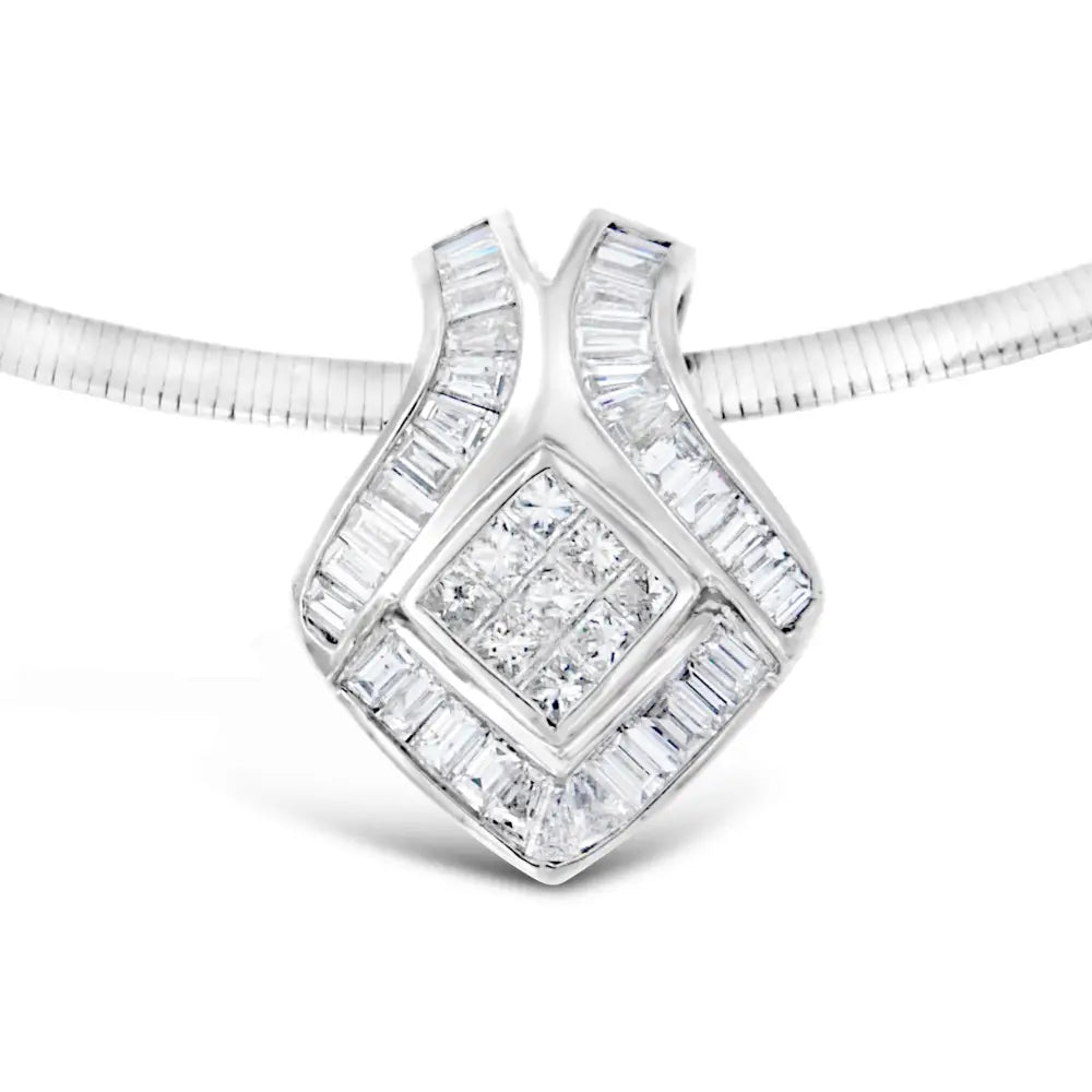 14k White Gold Princess-cut Diamond and Baguette Pendant Necklace (2.84cttw G-h Color Si2-i1 Clarity) - Fine Jewelry