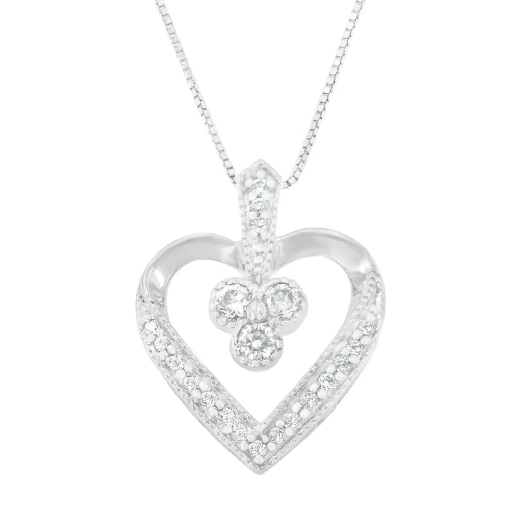 14k White Gold Princess Cut Diamond Forever Love Heart Pendant Necklace (0.30 Cttw H-i Color Si2-i1 Clarity) - Fine