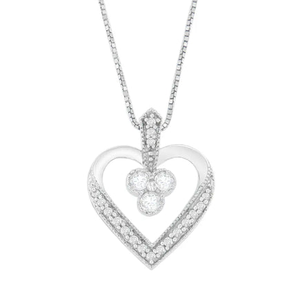 14k White Gold Princess Cut Diamond Forever Love Heart Pendant Necklace (0.30 Cttw H-i Color Si2-i1 Clarity) - Fine