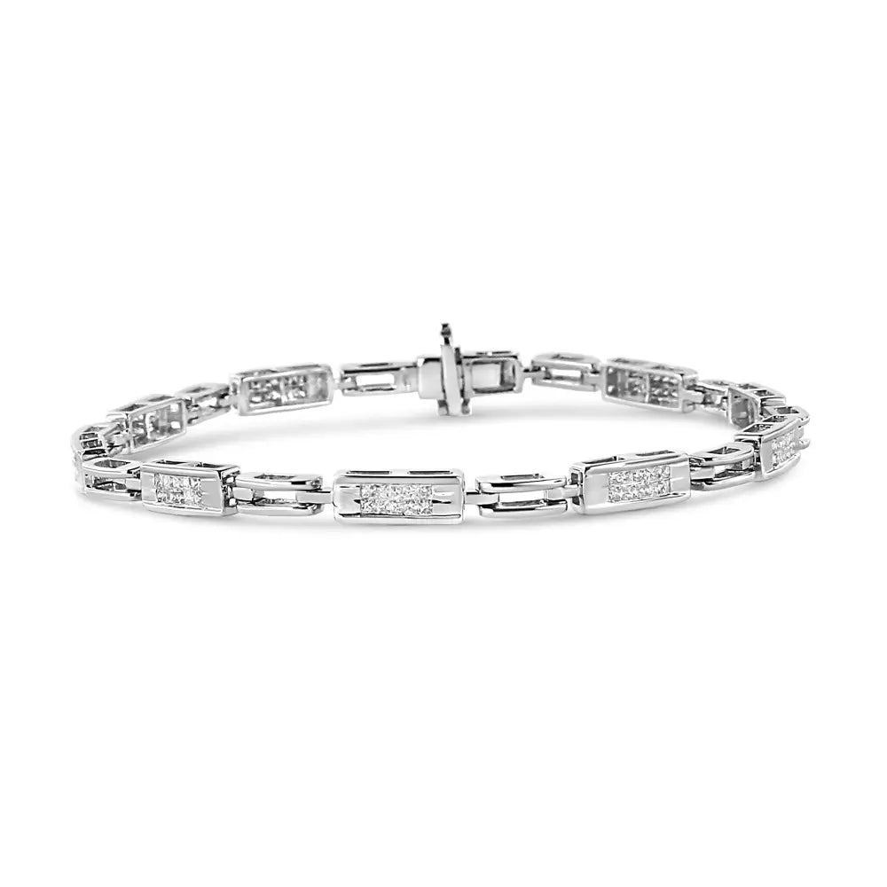 14k White Gold 1.0 Cttw Princess-cut Diamond Alternating Station Tennis