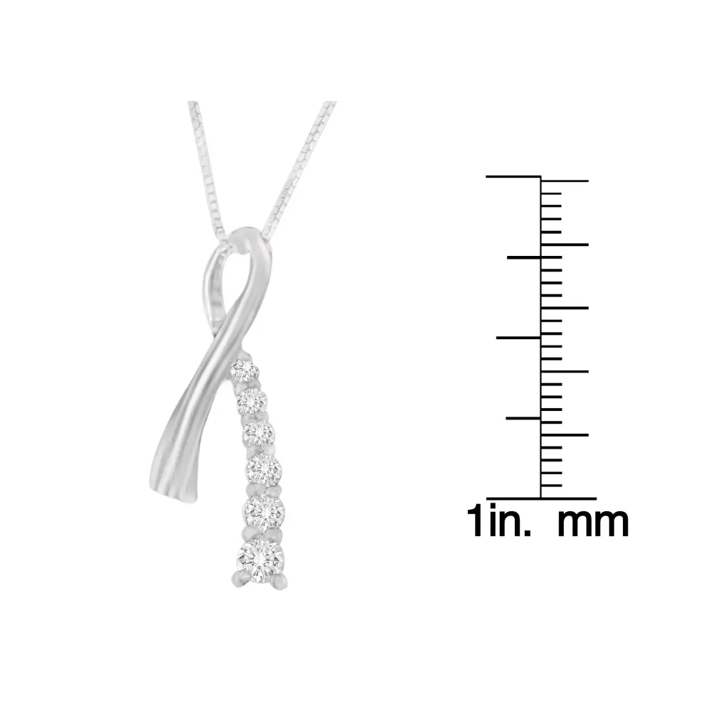 14k White Gold Princess Cut Diamond Ribbon Loop Pendant Necklace (0.25 Cttw H-i Color I2-i3 Clarity) - Fine Jewelry