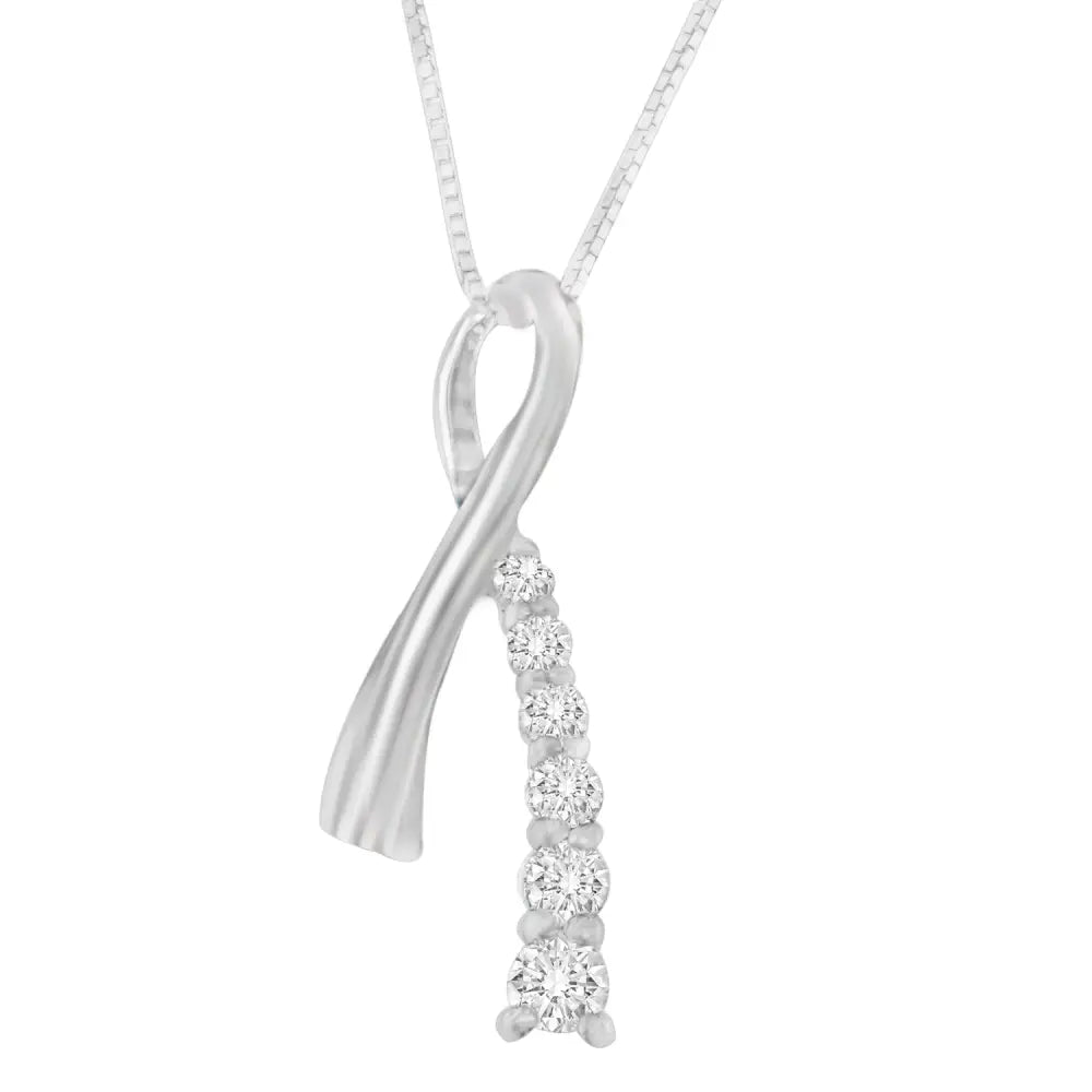 14k White Gold Princess Cut Diamond Ribbon Loop Pendant Necklace (0.25 Cttw H-i Color I2-i3 Clarity) - Fine Jewelry