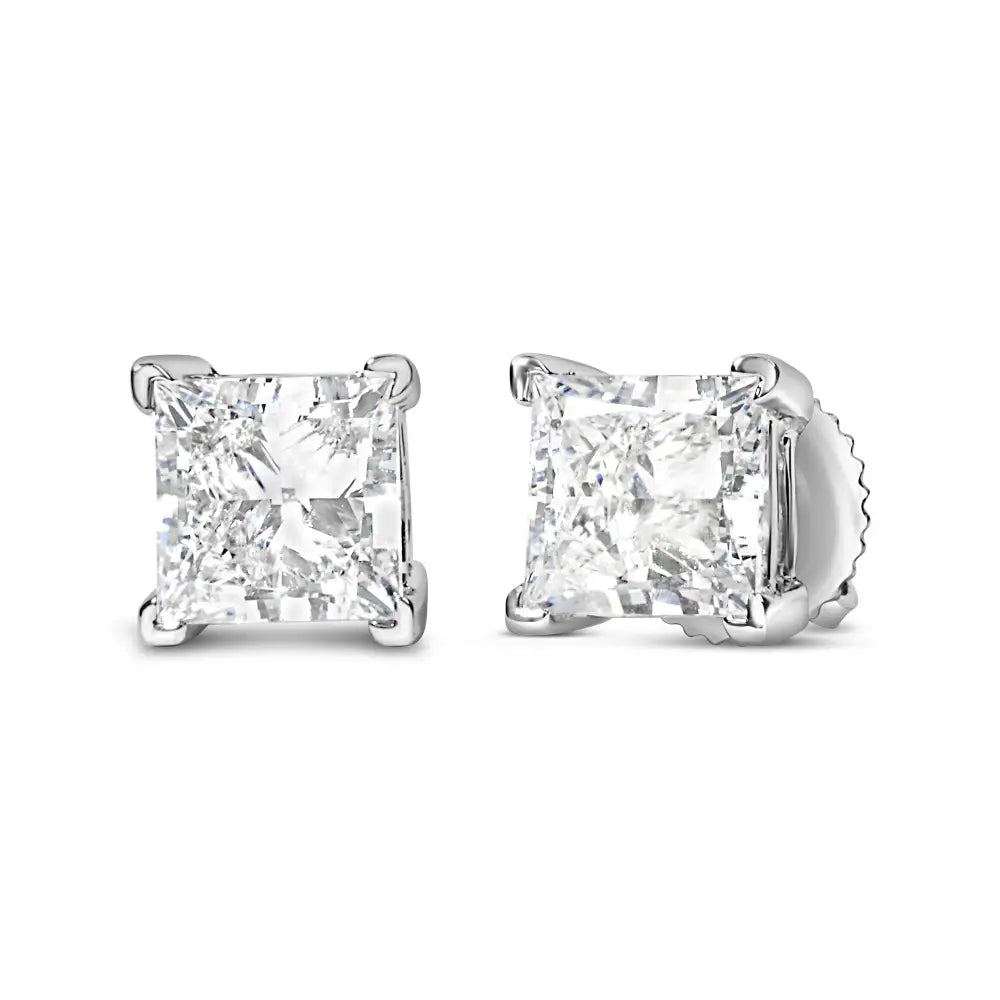 14k White Gold Princess Cut Lab-grown Diamond Solitaire Stud Earrings (f-g Color Vs2-si1 Clarity) - Fine Jewelry