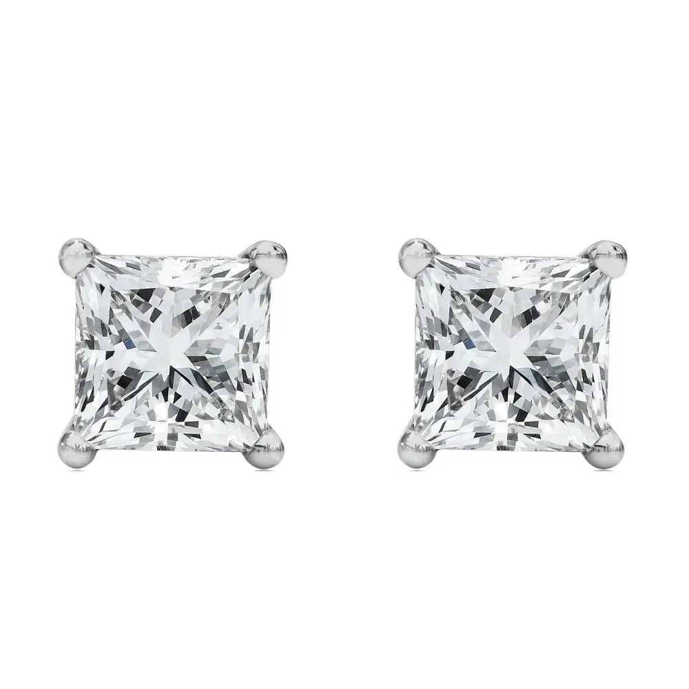 14k White Gold Princess Cut Lab-grown Diamond Solitaire Stud Earrings (f-g Color Vs2-si1 Clarity) - Fine Jewelry