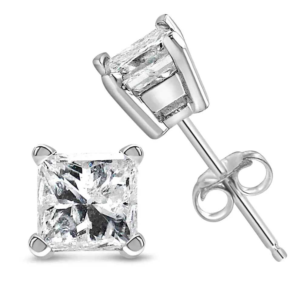 14k White Gold Princess Cut Lab-grown Diamond Solitaire Stud Earrings (f-g Color Vs2-si1 Clarity) - Fine Jewelry