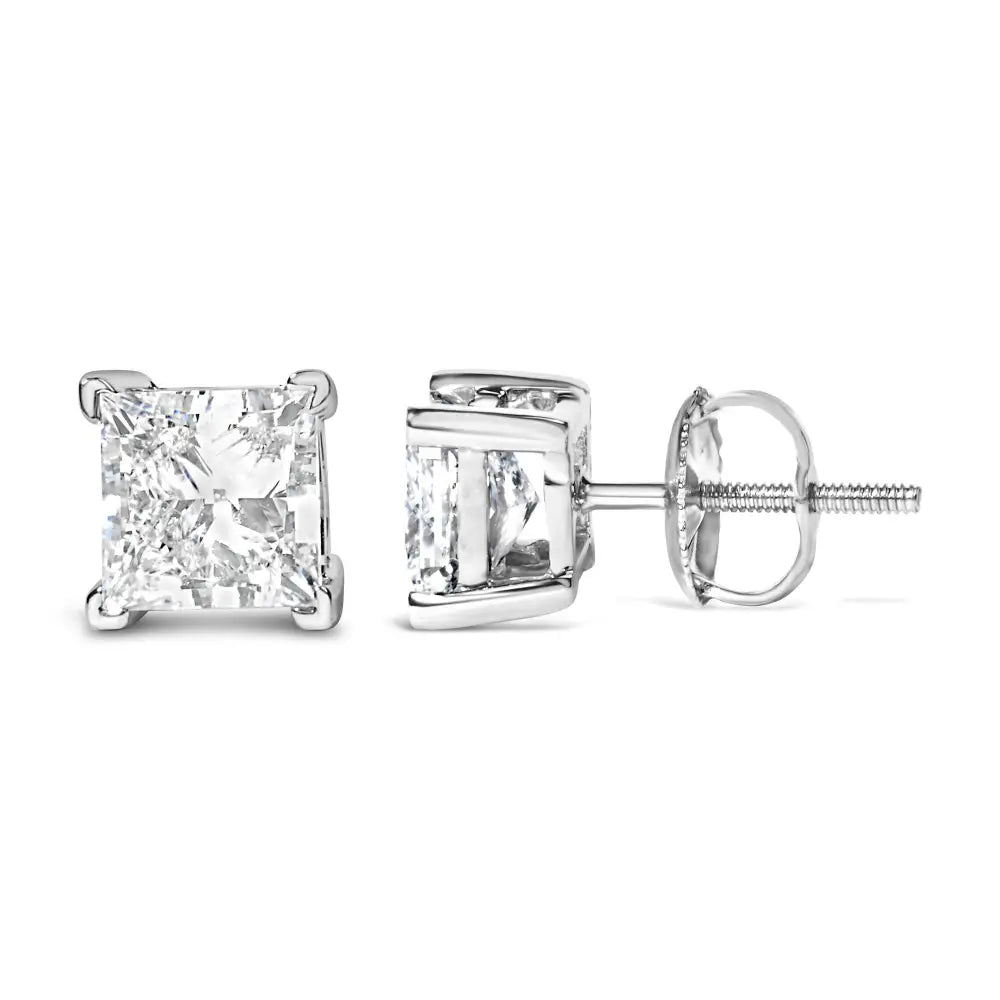 14k White Gold Princess Cut Lab-grown Diamond Solitaire Stud Earrings (f-g Color Vs2-si1 Clarity) - Fine Jewelry