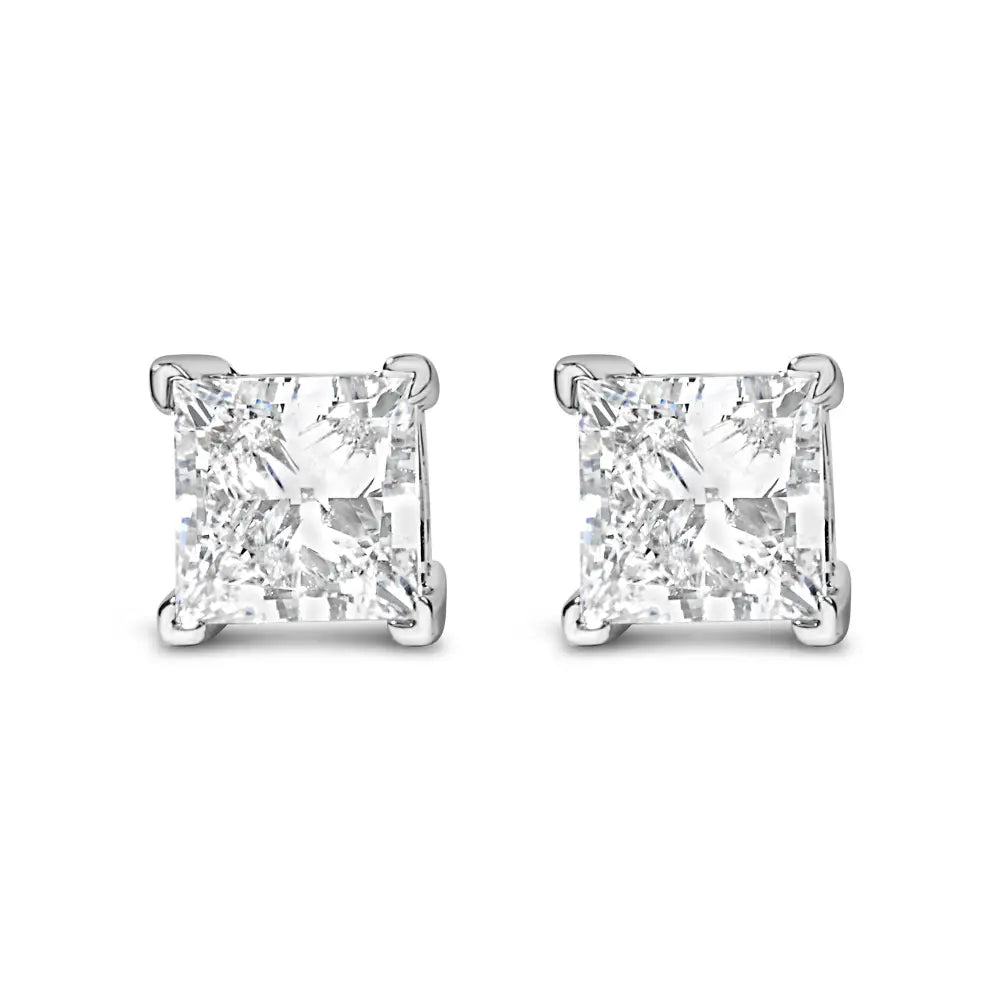 14k White Gold Princess Cut Lab-grown Diamond Solitaire Stud Earrings (f-g Color Vs2-si1 Clarity) - Fine Jewelry