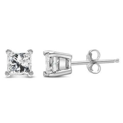 14k White Gold Princess Cut Lab-grown Diamond Solitaire Stud Earrings (f-g Color Vs2-si1 Clarity) - Fine Jewelry