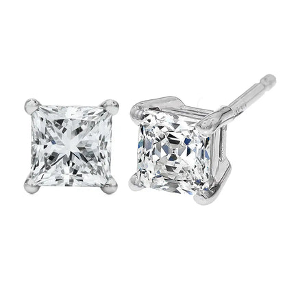 14k White Gold Princess Cut Lab-grown Diamond Solitaire Stud Earrings (f-g Color Vs2-si1 Clarity) - Fine Jewelry