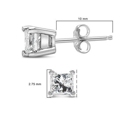 14k White Gold Princess Cut Lab-grown Diamond Solitaire Stud Earrings (f-g Color Vs2-si1 Clarity) - Fine Jewelry