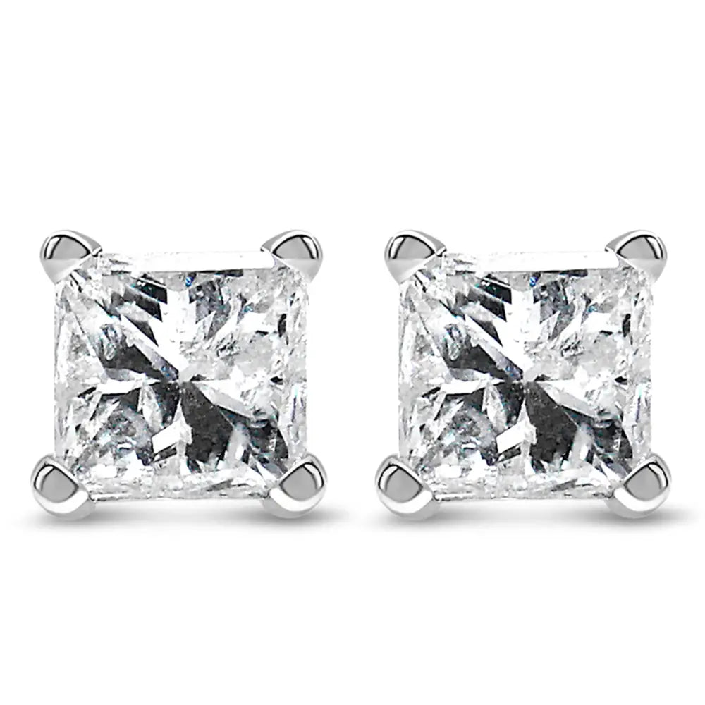 14k White Gold Princess Cut Lab-grown Diamond Solitaire Stud Earrings (f-g Color Vs2-si1 Clarity) - Fine Jewelry