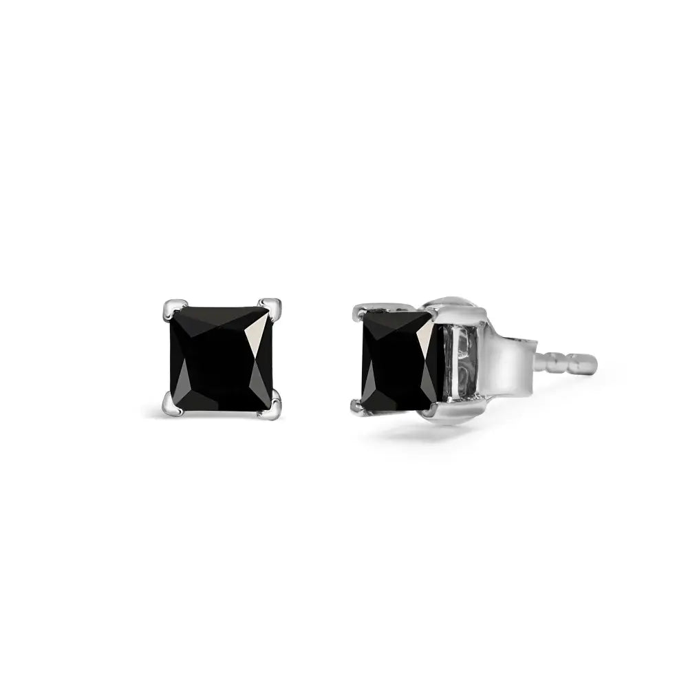 14k White Gold Princess-cut Treated Black Diamond Classic 4-prong Stud Earrings - Pushback - Fine Jewelry us Direct