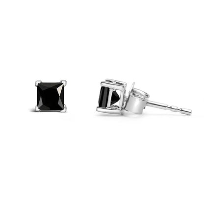 14k White Gold Princess-cut Treated Black Diamond Classic 4-prong Stud Earrings - Pushback - Fine Jewelry us Direct