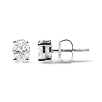 14k White Gold Prong Set Lab Grown Oval Diamond Solitaire Stud Earring (f-g Color Vs1-vs2 Clarity) - 0.75 - Fine