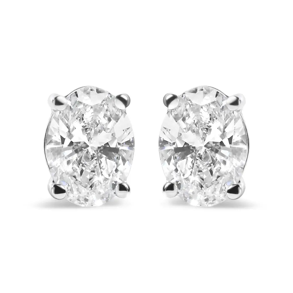 14k White Gold Prong Set Lab Grown Oval Diamond Solitaire Stud Earring (f-g Color Vs1-vs2 Clarity) - 0.75 - Fine