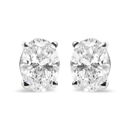 14k White Gold Prong Set Lab Grown Oval Diamond Solitaire Stud Earring (f-g Color Vs1-vs2 Clarity) - 0.75 - Fine