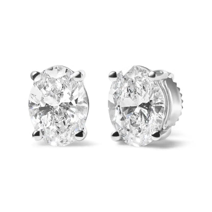 14k White Gold Prong Set Lab Grown Oval Diamond Solitaire Stud Earring (f-g Color Vs1-vs2 Clarity) - 0.75 - Fine