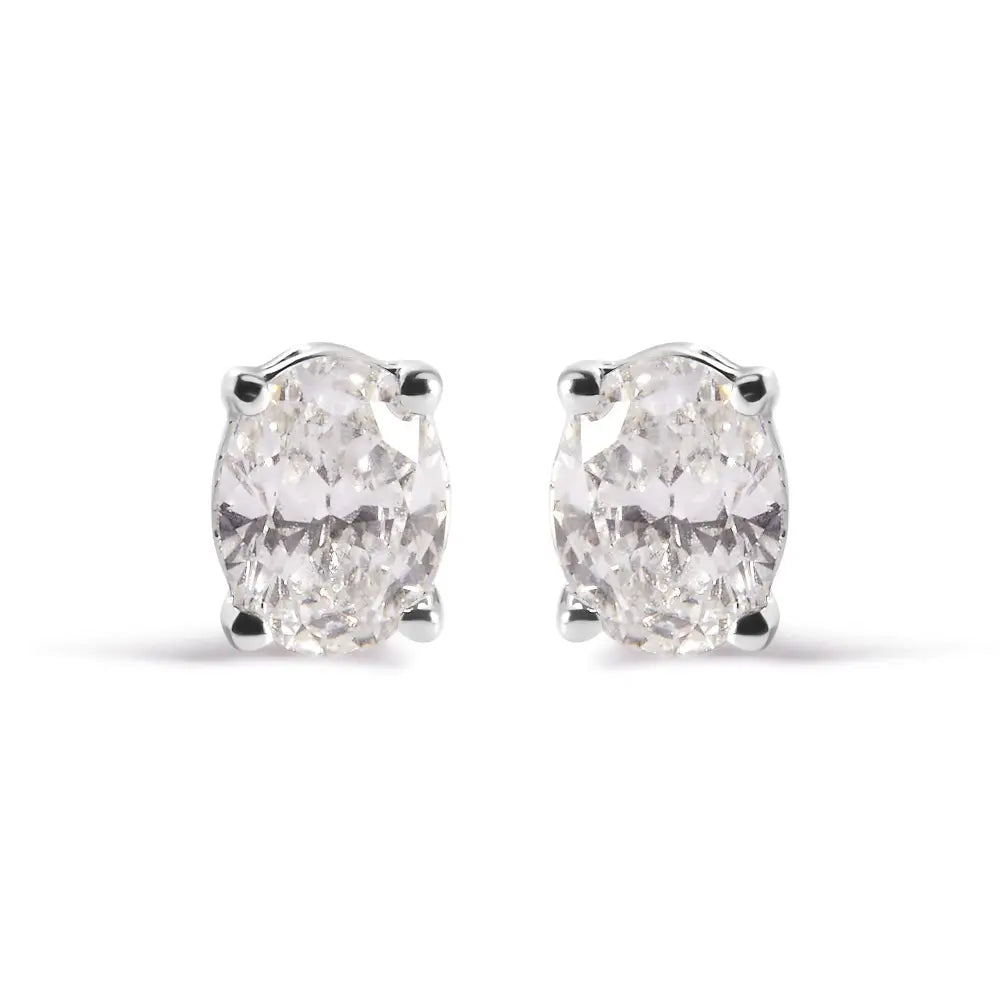 14k White Gold Prong Set Lab Grown Oval Diamond Solitaire Stud Earring (f-g Color Vs1-vs2 Clarity) - 0.75 - Fine