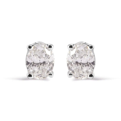 14k White Gold Prong Set Lab Grown Oval Diamond Solitaire Stud Earring (f-g Color Vs1-vs2 Clarity) - 0.75 - Fine