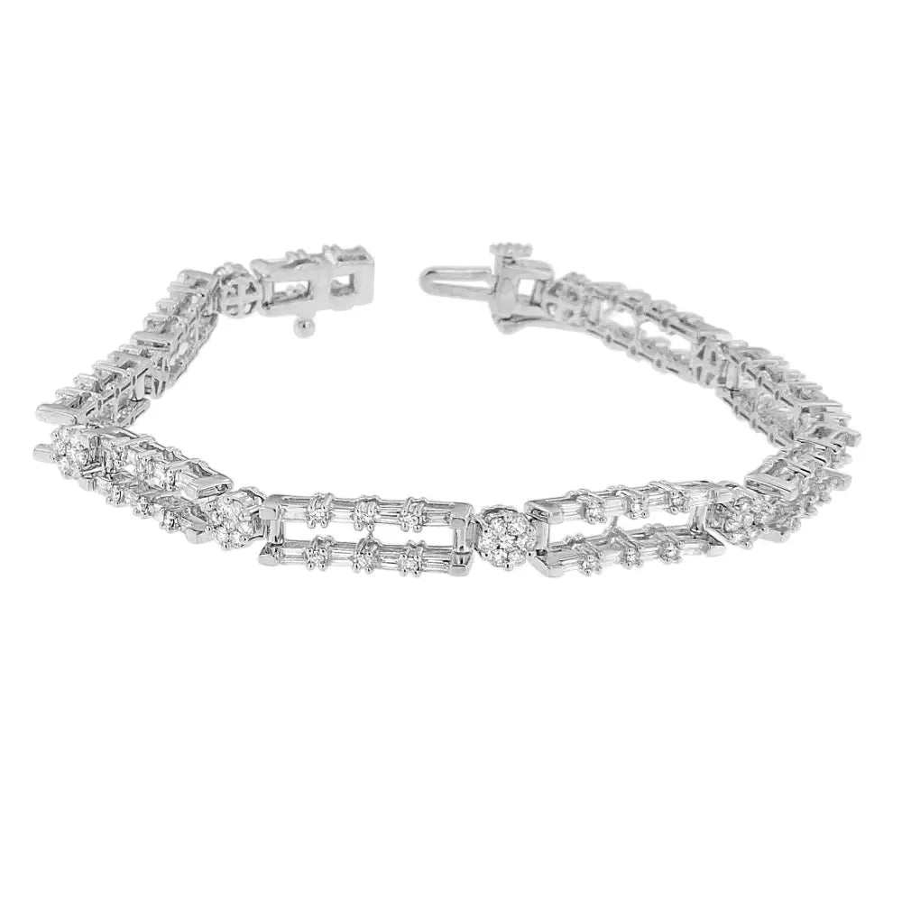 14k White Gold Round and Baguette-cut Diamond Bracelet (2.75 Cttw H-i Color Si1-si2 Clarity) - Fine Jewelry us Direct