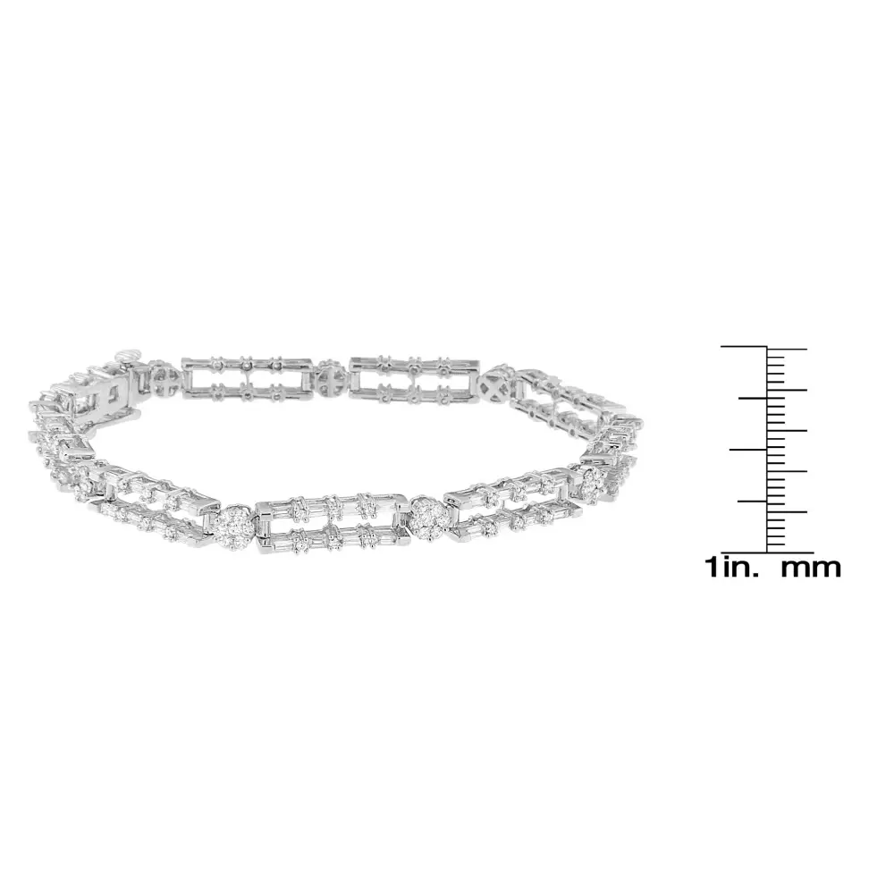 14k White Gold Round and Baguette-cut Diamond Bracelet (2.75 Cttw H-i Color Si1-si2 Clarity) - Fine Jewelry us Direct