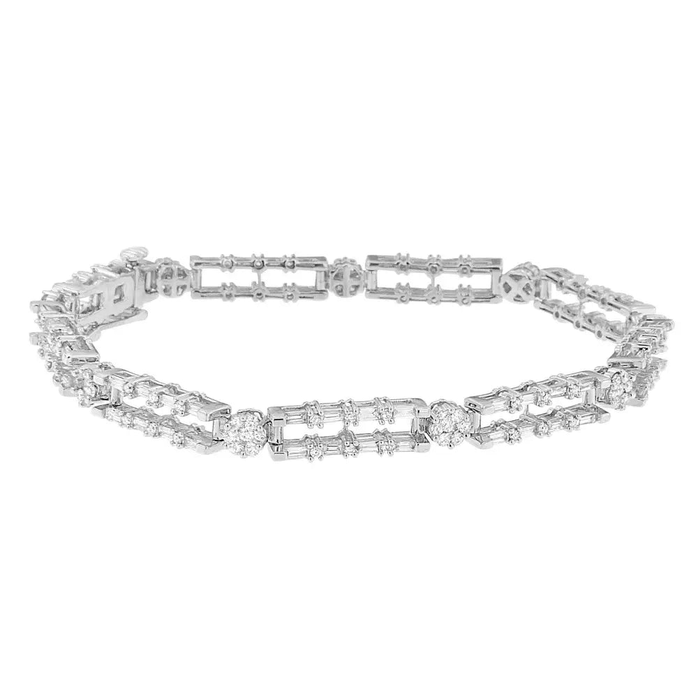 14k White Gold Round and Baguette-cut Diamond Bracelet (2.75 Cttw H-i Color Si1-si2 Clarity) - Fine Jewelry us Direct