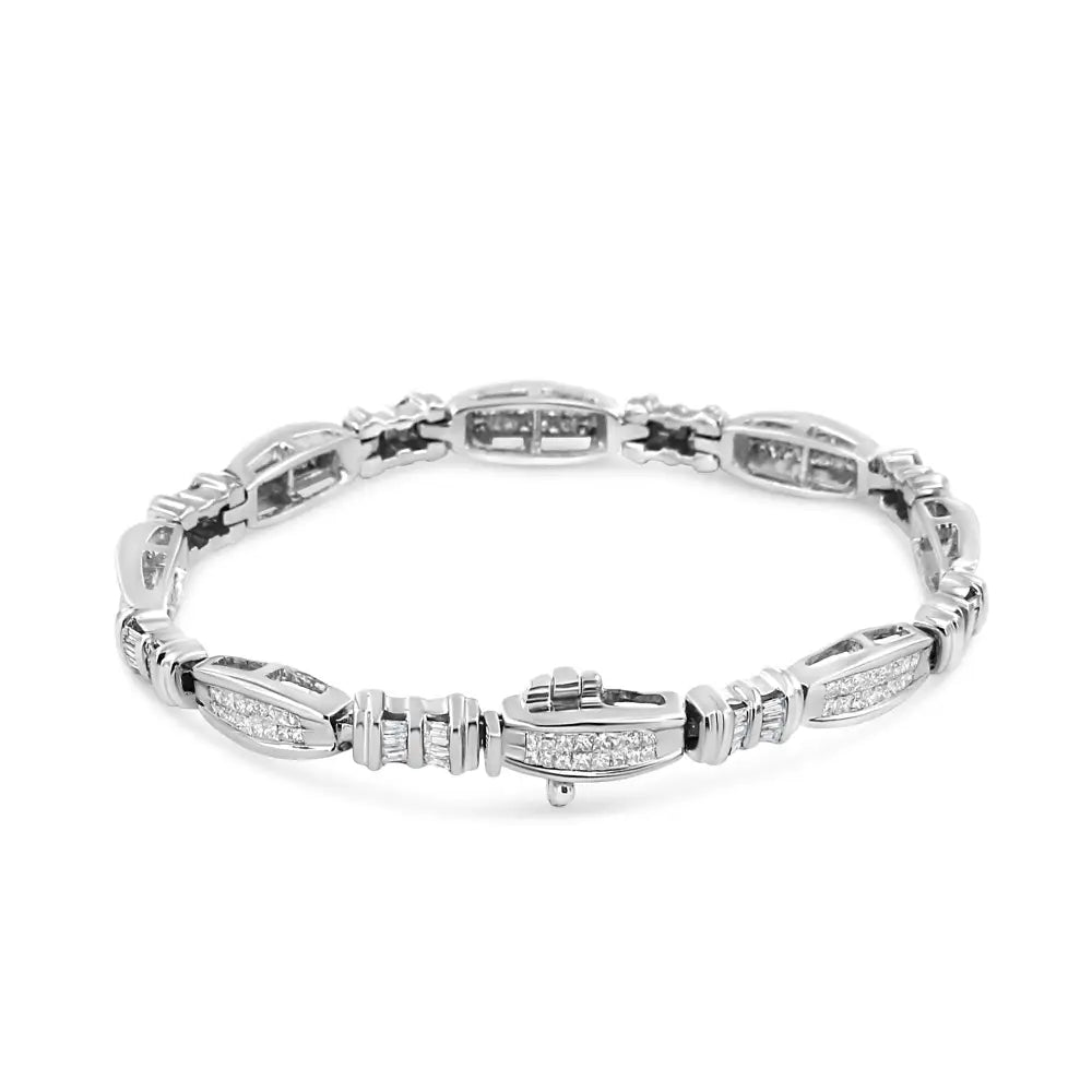 14k White Gold Round and Baguette-cut Diamond Bracelet (2 Cttw H-i Color Si2-i1 Clarity) - Fine Jewelry us Direct