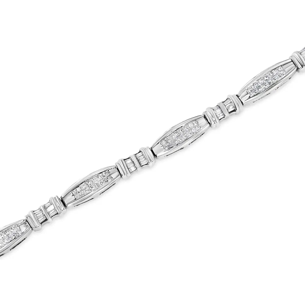 14k White Gold Round and Baguette-cut Diamond Bracelet (2 Cttw H-i Color Si2-i1 Clarity) - Fine Jewelry us Direct