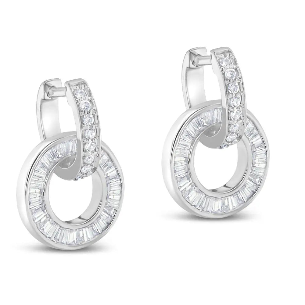 14k White Gold Round and Baguette Cut Diamond Earrings (1 Cttw G-h Color Si1-si2 Clarity) - Fine Jewelry us Direct