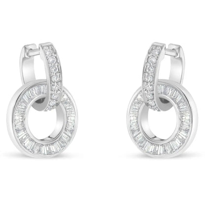 14k White Gold Round and Baguette Cut Diamond Earrings (1 Cttw G-h Color Si1-si2 Clarity) - Fine Jewelry us Direct