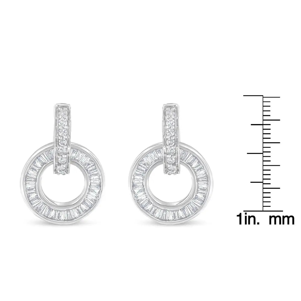 14k White Gold Round and Baguette Cut Diamond Earrings (1 Cttw G-h Color Si1-si2 Clarity) - Fine Jewelry us Direct